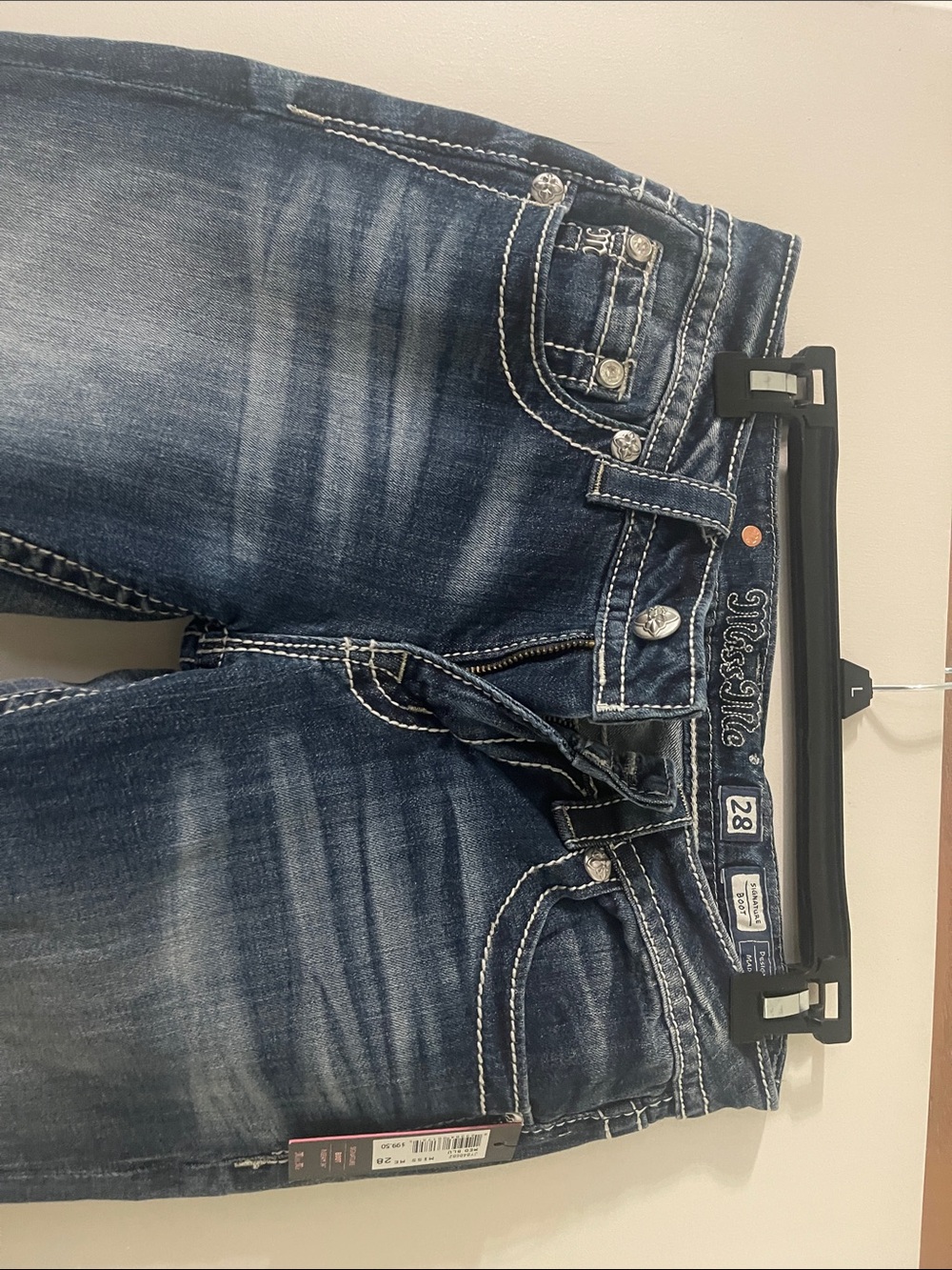 Miss Me Faded Dark Blue Embroidered Pocket Jeans